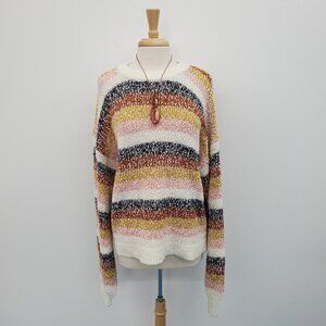 Oversized Chunky Knit Striped Sweater Womens Size XL Balloon Sleeve Winter Fall